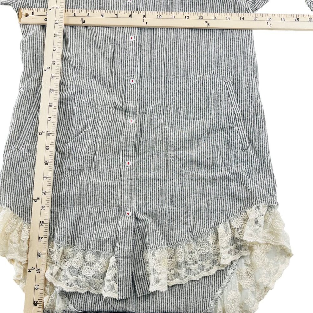 Umgee Button Top Size Small Striped Roll Tab Lace… - image 3